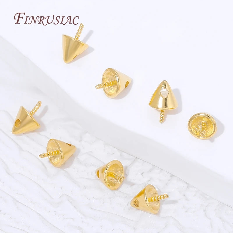 18K Gold Plated Cone Screw Pearl Bail Findings – Half Drilled Jewelry Pendant Findings P3