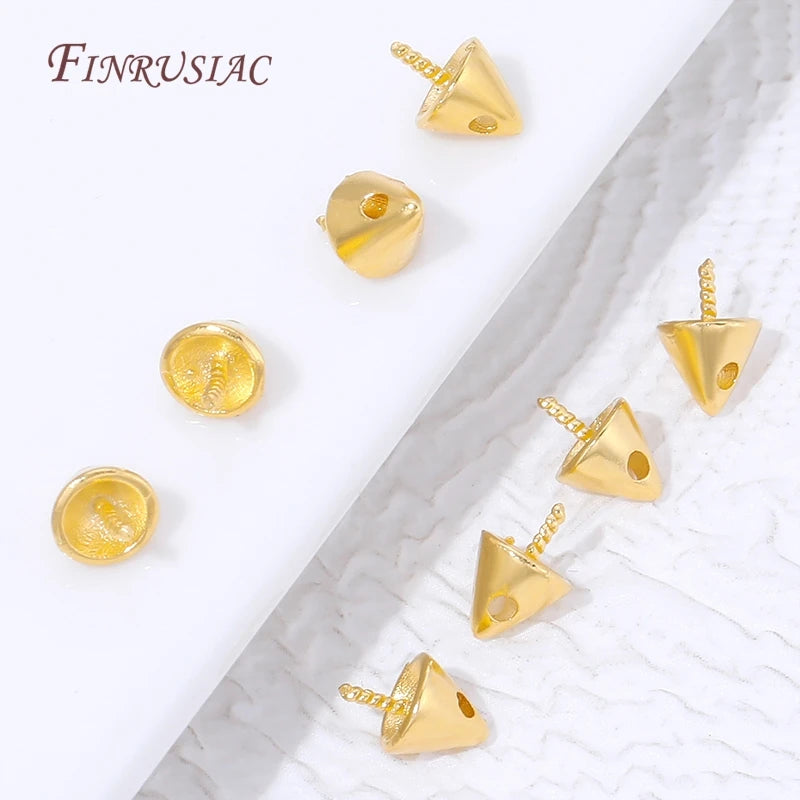 18K Gold Plated Cone Screw Pearl Bail Findings – Half Drilled Jewelry Pendant Findings P3