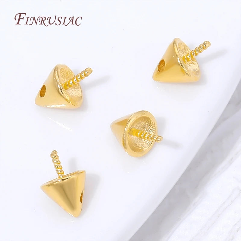 18K Gold Plated Cone Screw Pearl Bail Findings – Half Drilled Jewelry Pendant Findings P3