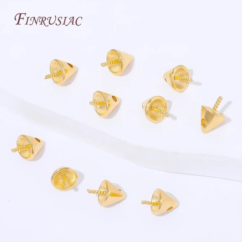18K Gold Plated Cone Screw Pearl Bail Findings – Half Drilled Jewelry Pendant Findings P3