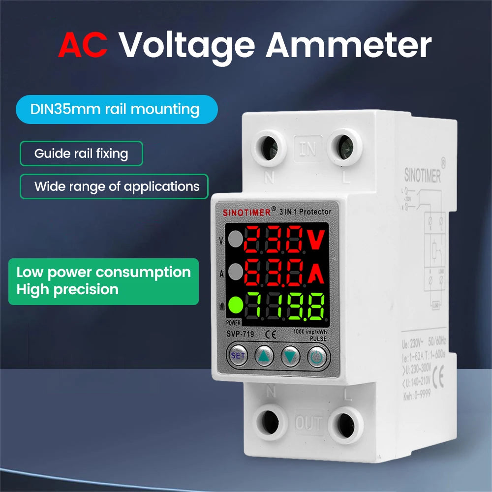 SVP-719 Adjustable Voltage & Current Protector 220V 40A/63A Voltage Protector P3 63A