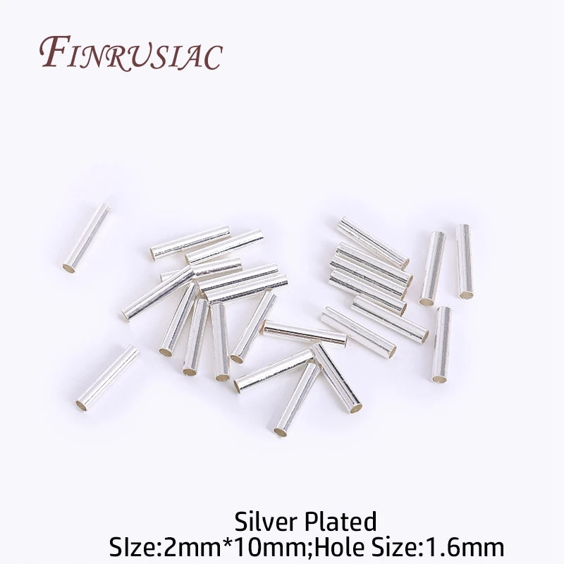 18K Gold Plated Hollow Tube Beads 2×10mm | DIY Jewelry Connectors Jewelry Tube Beads P3 Silver Plated 50 Pieces