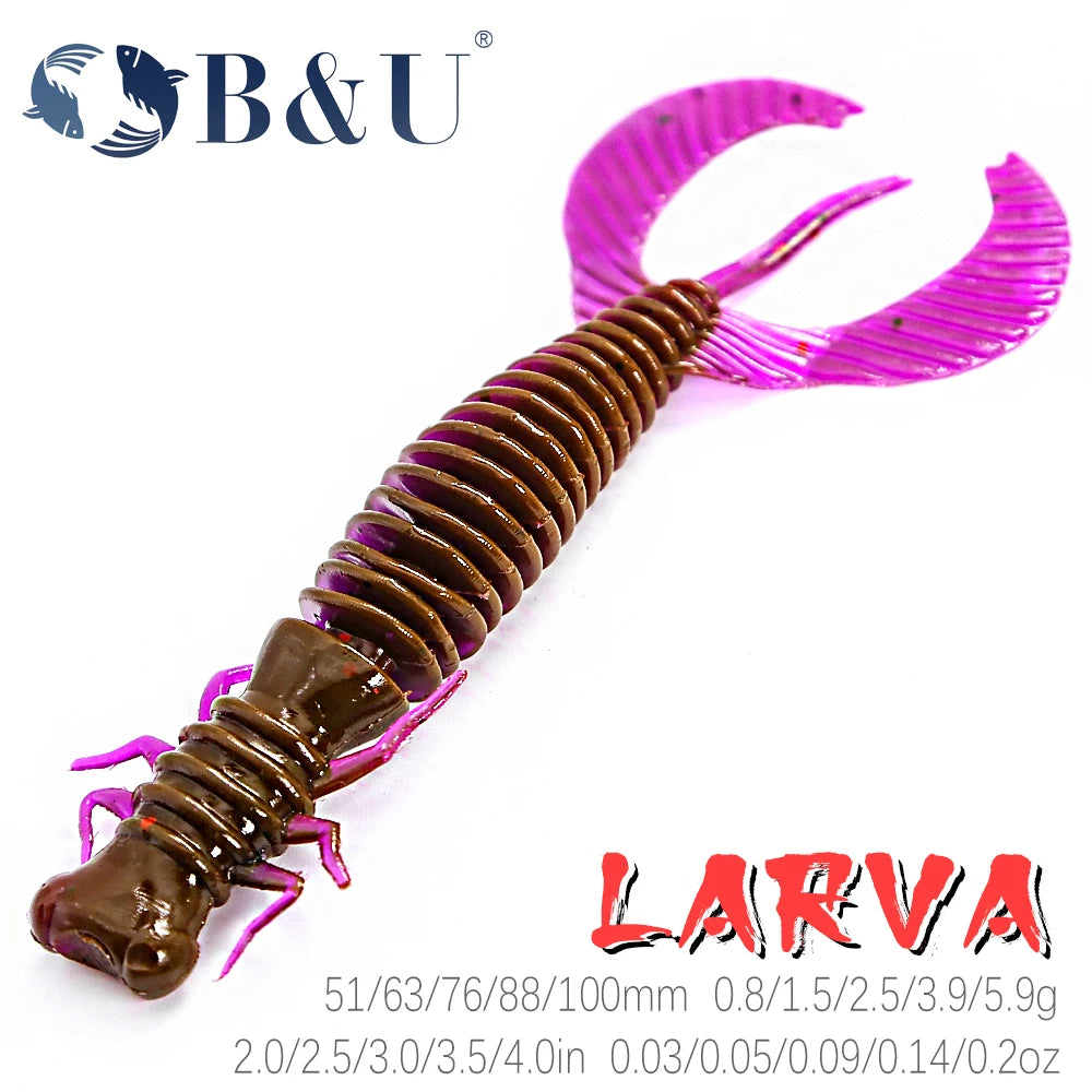 B&U Larva Soft Lures – Silicone Worm Swimbait 51–100mm Soft Fishing Lure P3