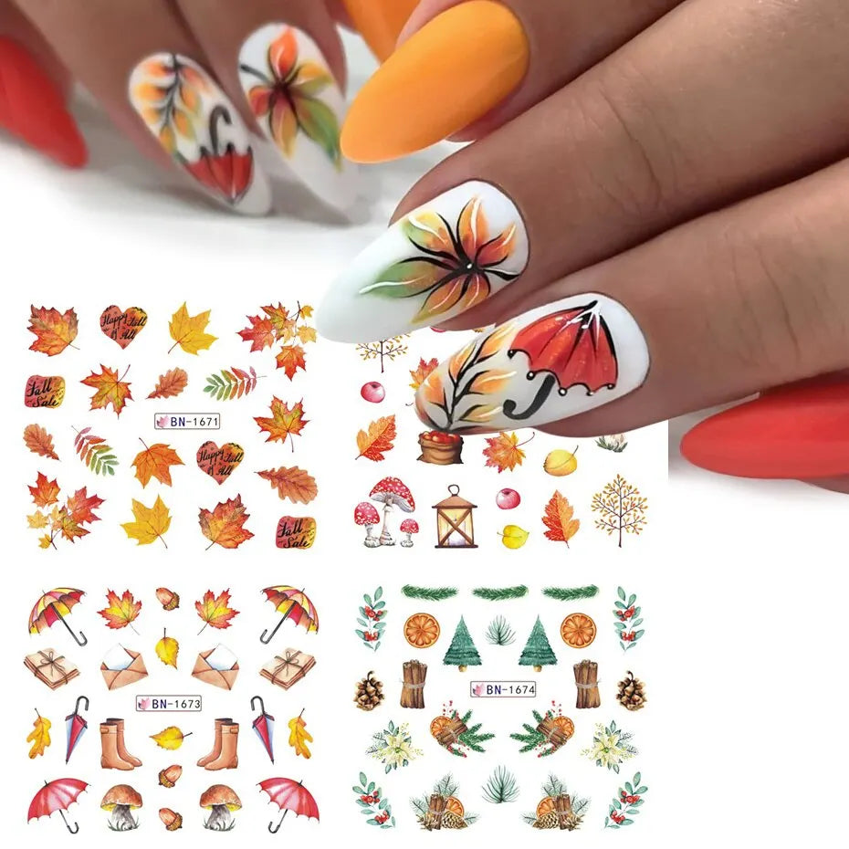 Fall Gold Maple Leaf Nail Stickers – Water Transfer Decals 12pc Nail Art Stickers P3