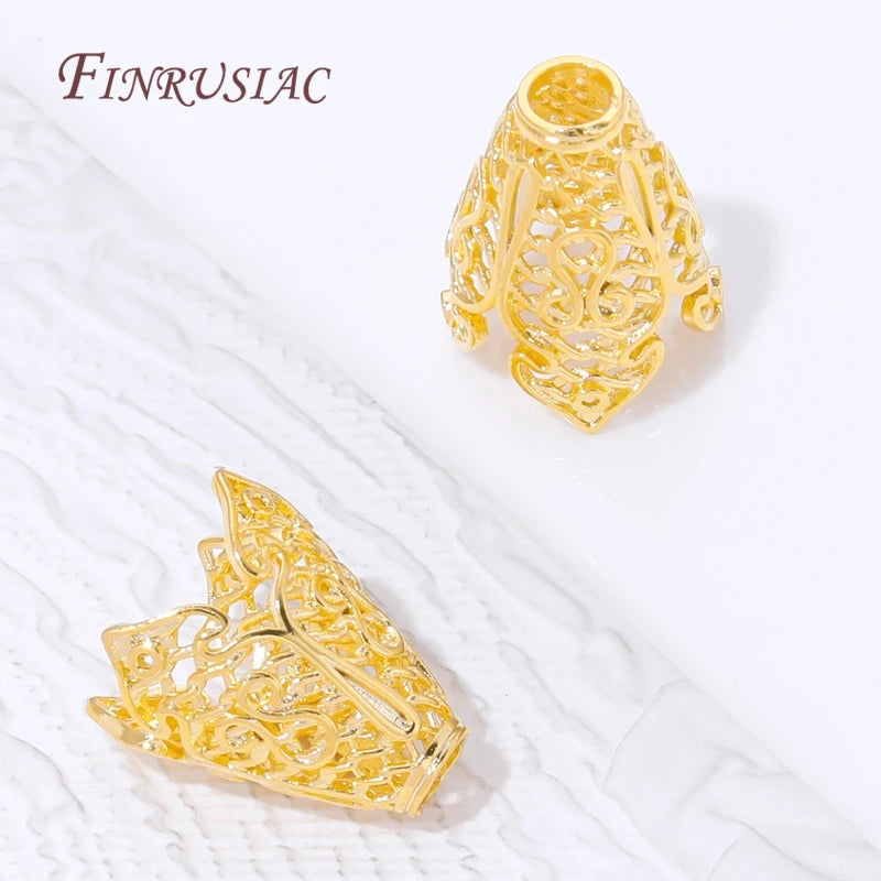 18K Gold Plated Filigree Bead Caps – Hollow Flower Cone Ends Jewelry Bead Caps P3