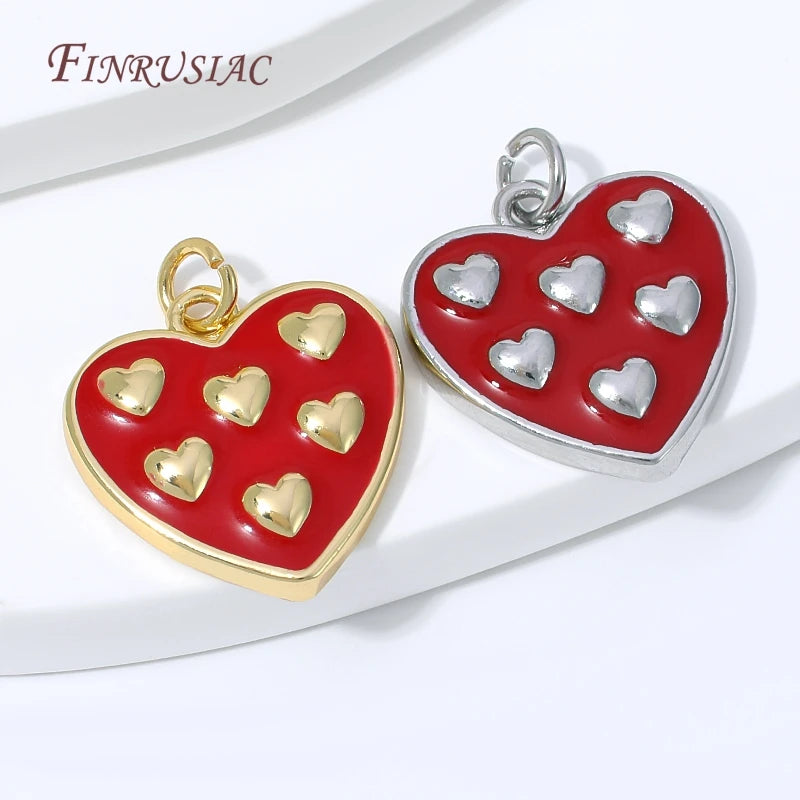 Red Enamel Heart Charms 18K Gold Plated DIY Pendant Jewelry Charm Pendant P3