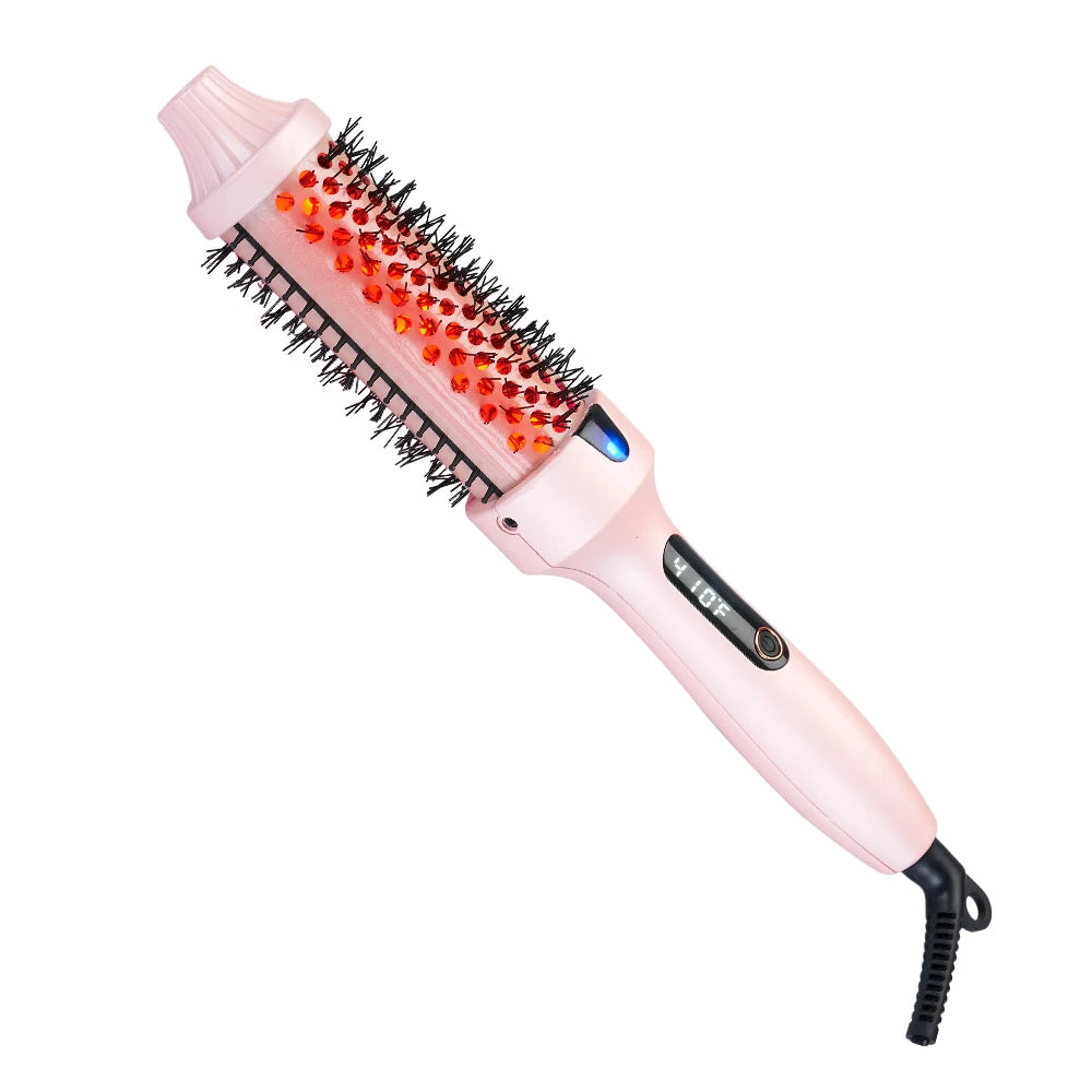 Infrared Heated Hair Styling Brush | Digital Display & 5 Heat Heated Styling Brush P3 Pink USB Type-C