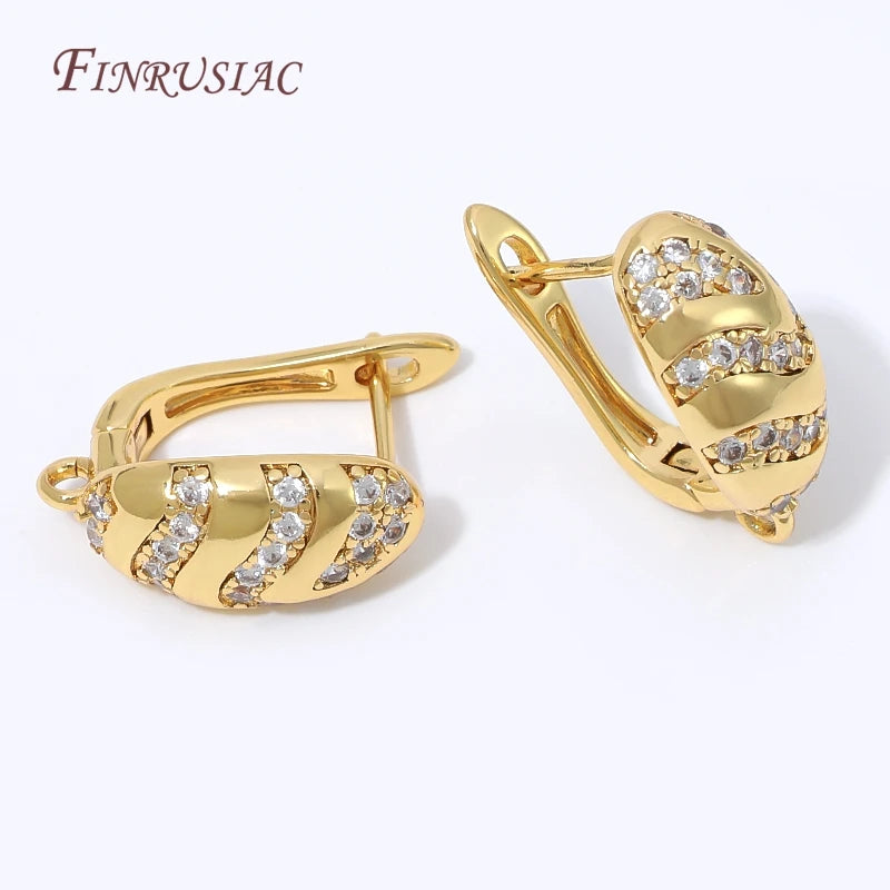 18K Gold Plated CZ Twisted Huggie Hoop Earring Clasps for DIY Earring Jewelry Findings P3