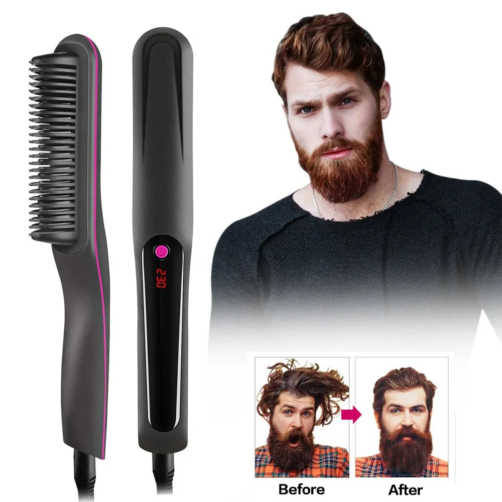Men's Electric Hair Straightener Comb & Beard Styler Hair Straightener Comb P3 Black USB Type-C