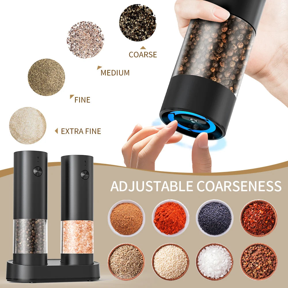 CLITON 2-Pack USB Rechargeable Electric Salt & Pepper Mill Set Electric Spice Mill Set P3