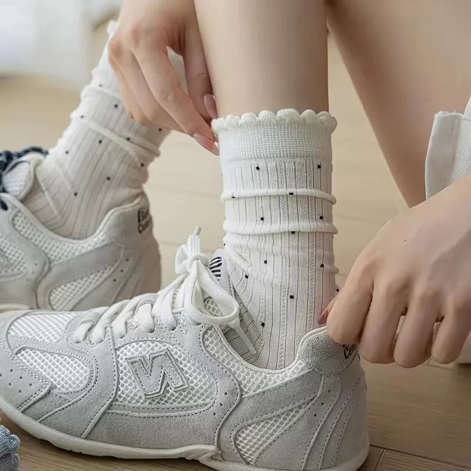 Women's Polka Dot Cotton Crew Socks | Kawaii Harajuku Style Cotton Crew Socks P3