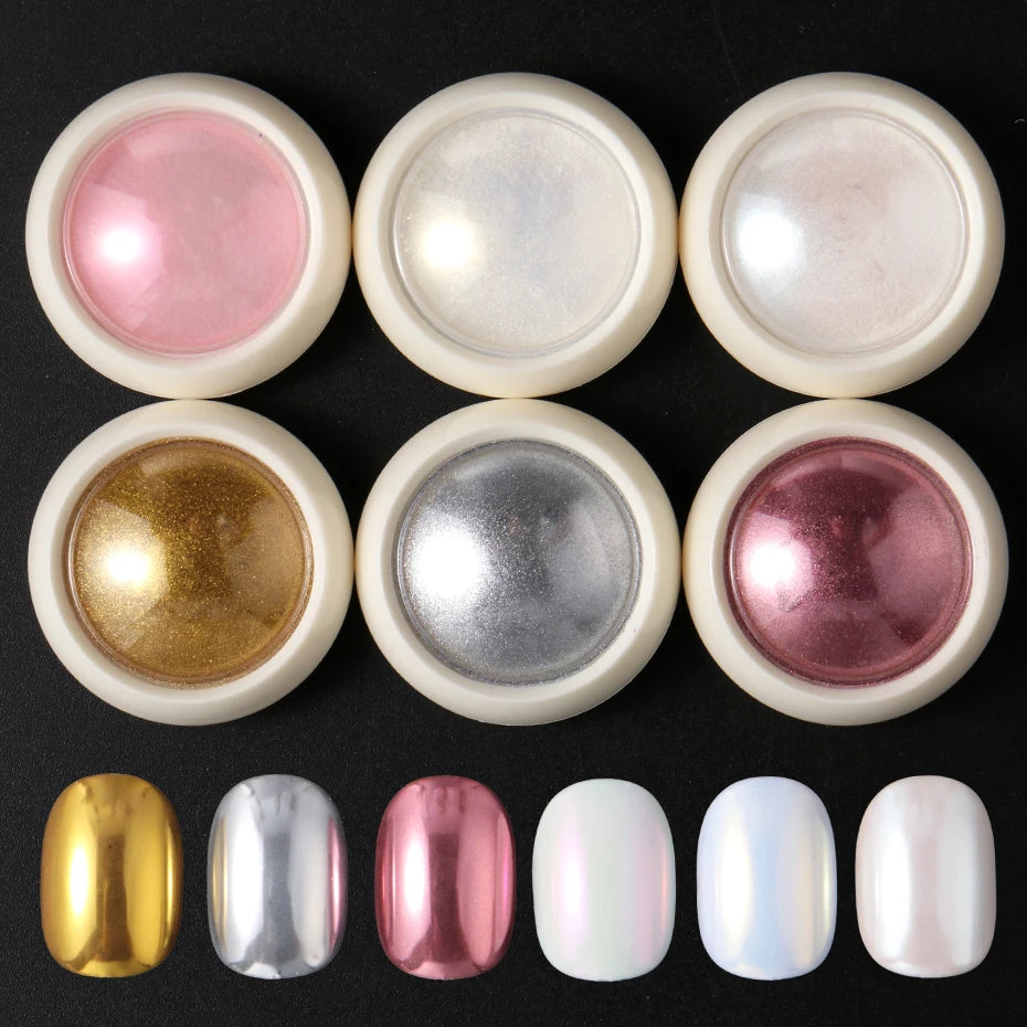 Aurora Chrome Mirror Nail Powder – 6-Jar Iridescent Set Chrome Nail Powder P3