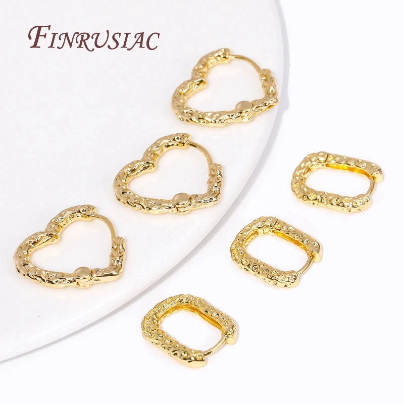 18K Gold Plated Heart Hoop Earrings – Brass & Zircon Women's Hoop Earrings P3