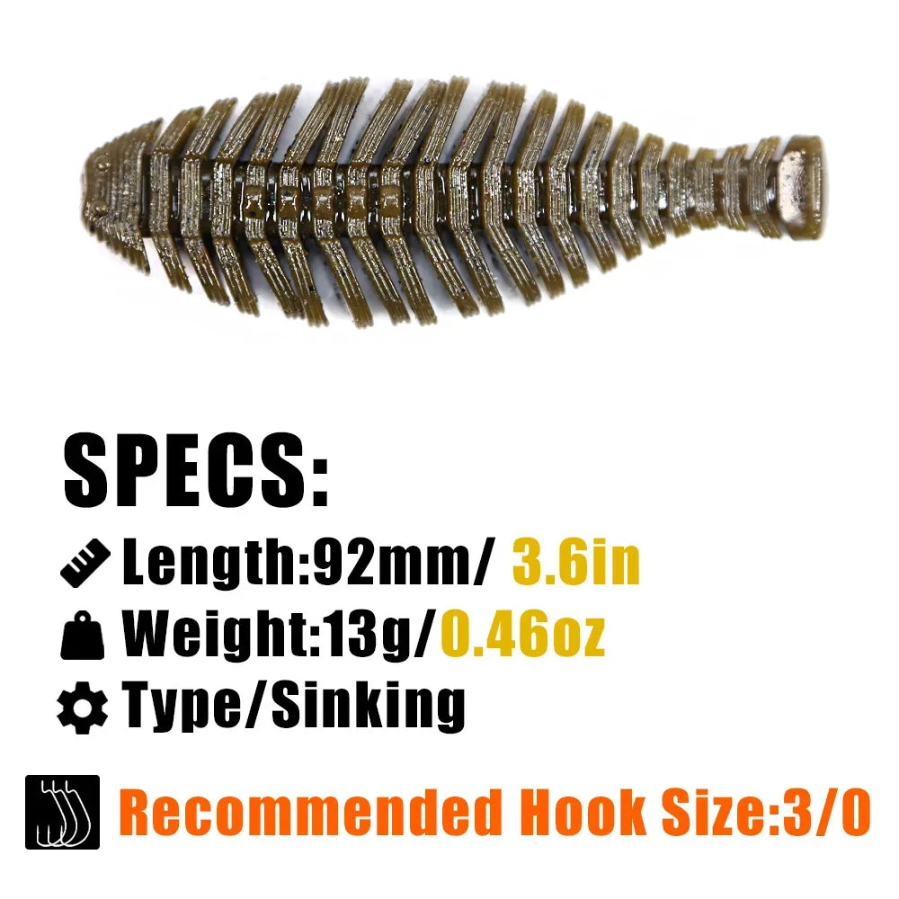 B&U 92mm Soft Shad Worm Lure – Pike Bass Jigging Wobbler 2-Pack Soft Fishing Lure P3