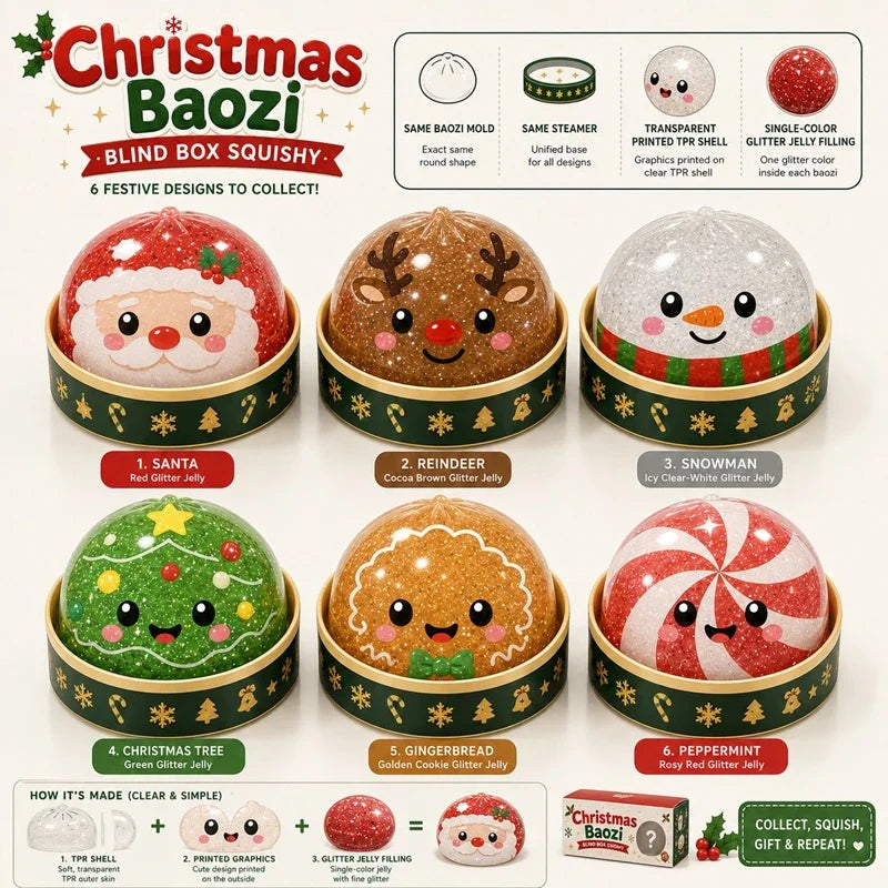 Christmas Dumpling Glitter Squeeze Sensory Toy | Steamed Bun Novelty Squeeze Toy P3
