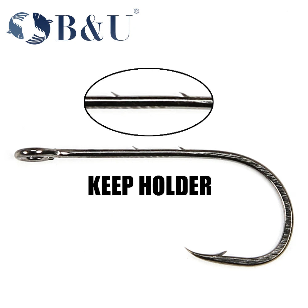 B&U 20-Pack Big Eye Long Shank Barbed Fishing Hooks | Worm Lure Fishing Hooks P3