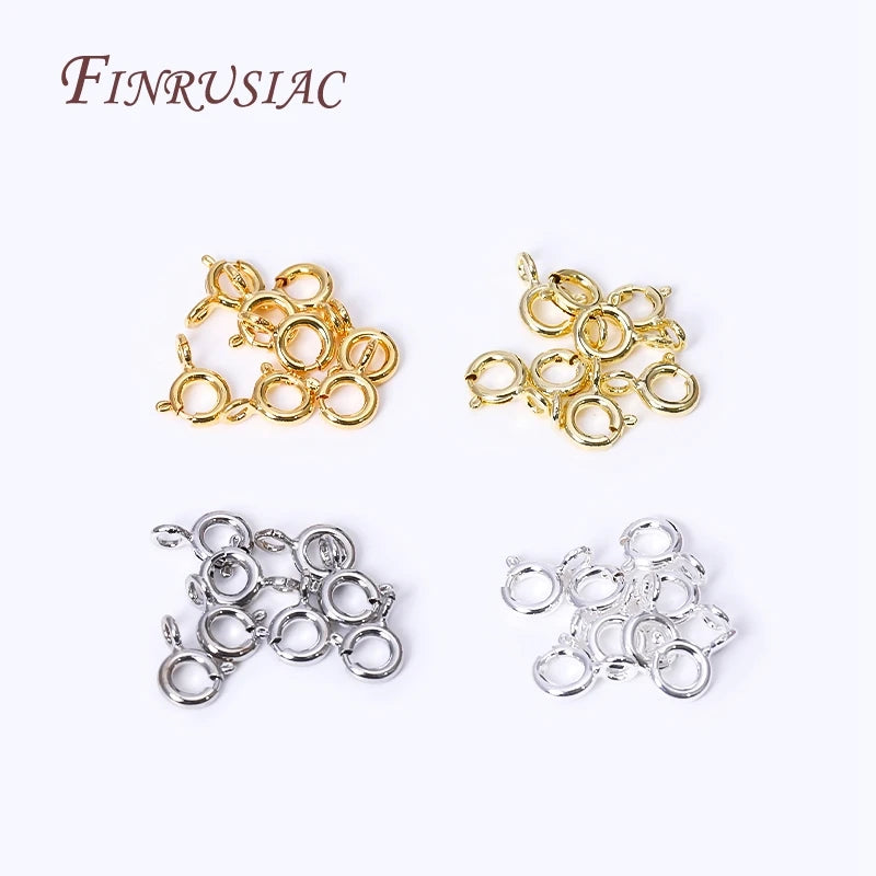 18K Gold Plated Brass Spring Ring Clasp & Open Ring 5–7mm Jewelry Clasp Findings P3