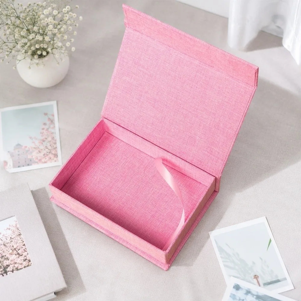 Linen Fabric Photo Storage Box – Flip Lid & Magnetic Close Fabric Storage Box P3
