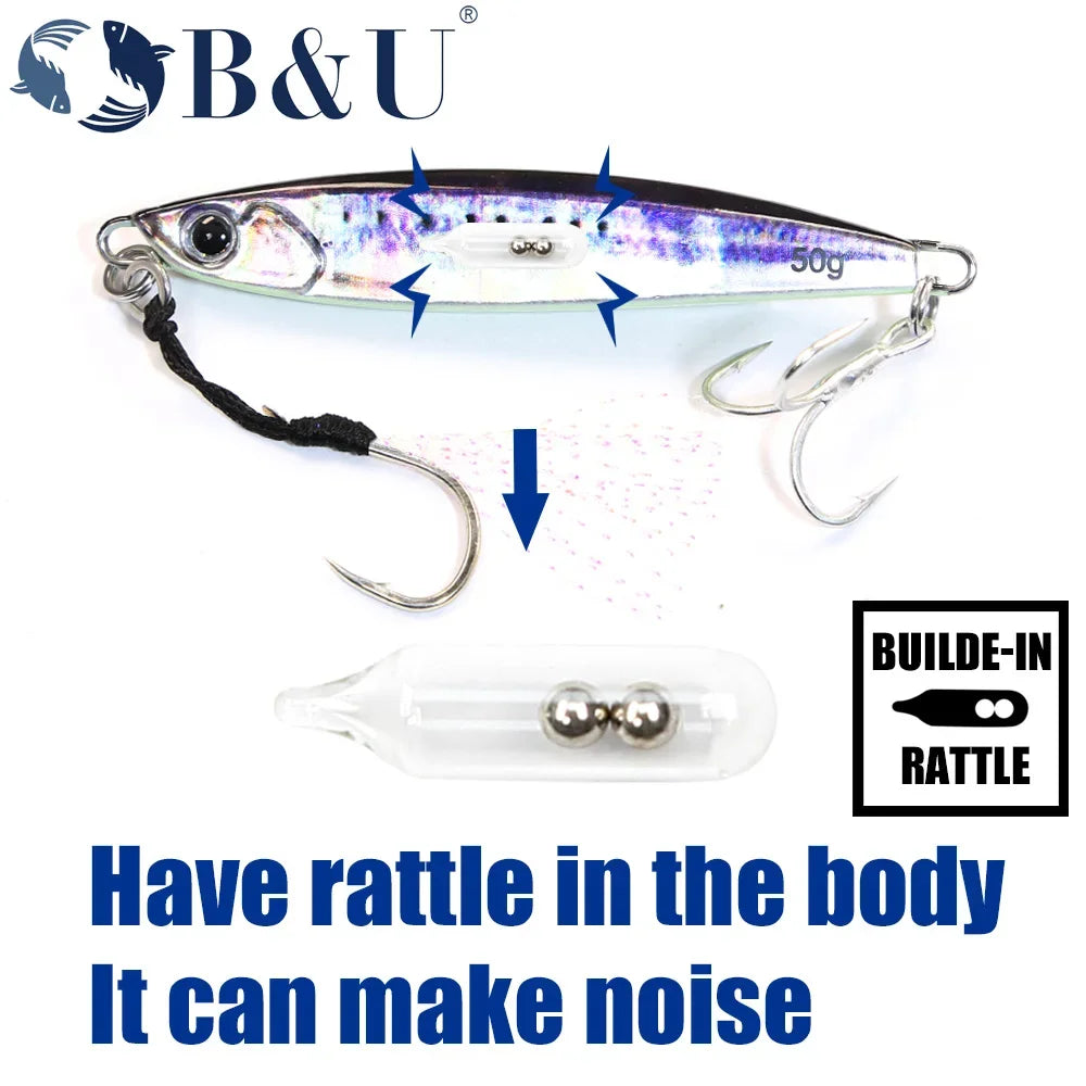 B&U 3D Metal Jig Spoon Lure 30g 40g 50g – Pike Trout Fishing Metal Jig Lure P3