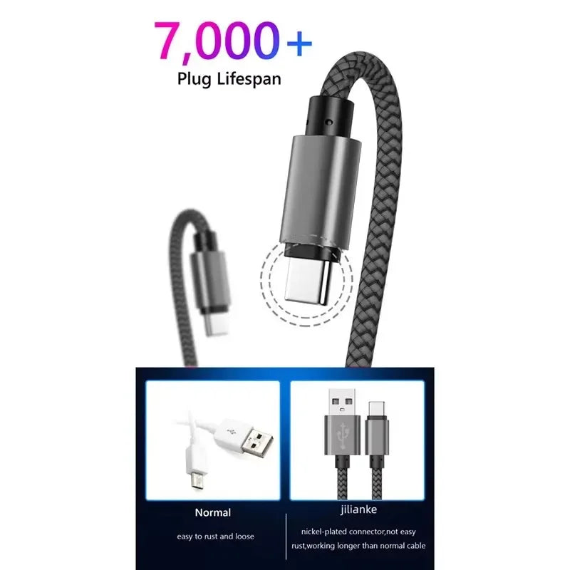 Nylon USB-A to USB-C Fast Charging Cable 1M 2M 3M 5A USB Charging Cable P3