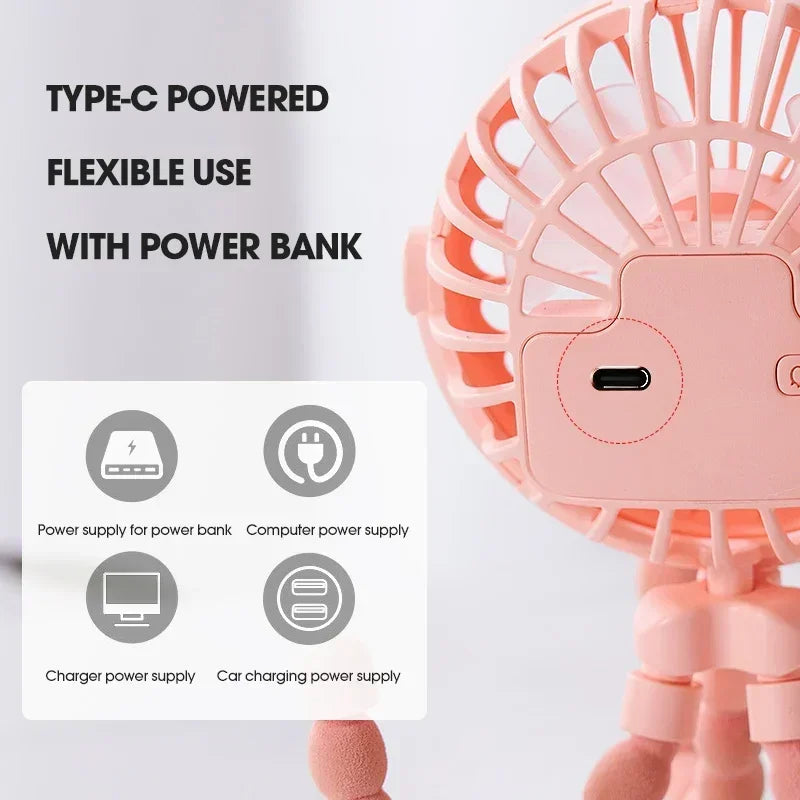 Mini Clip Fan – Flexible USB Rechargeable with Night Light Portable Clip Fan P3