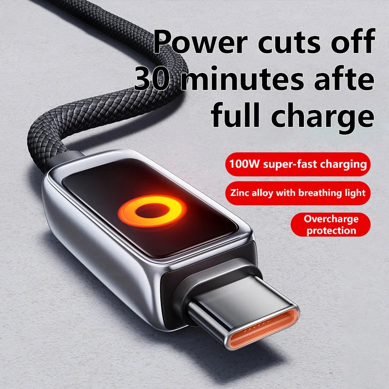 100W USB-C Fast Charging Cable 6A | Auto Power Off & Data Transfer USB-C Charging Cable P3