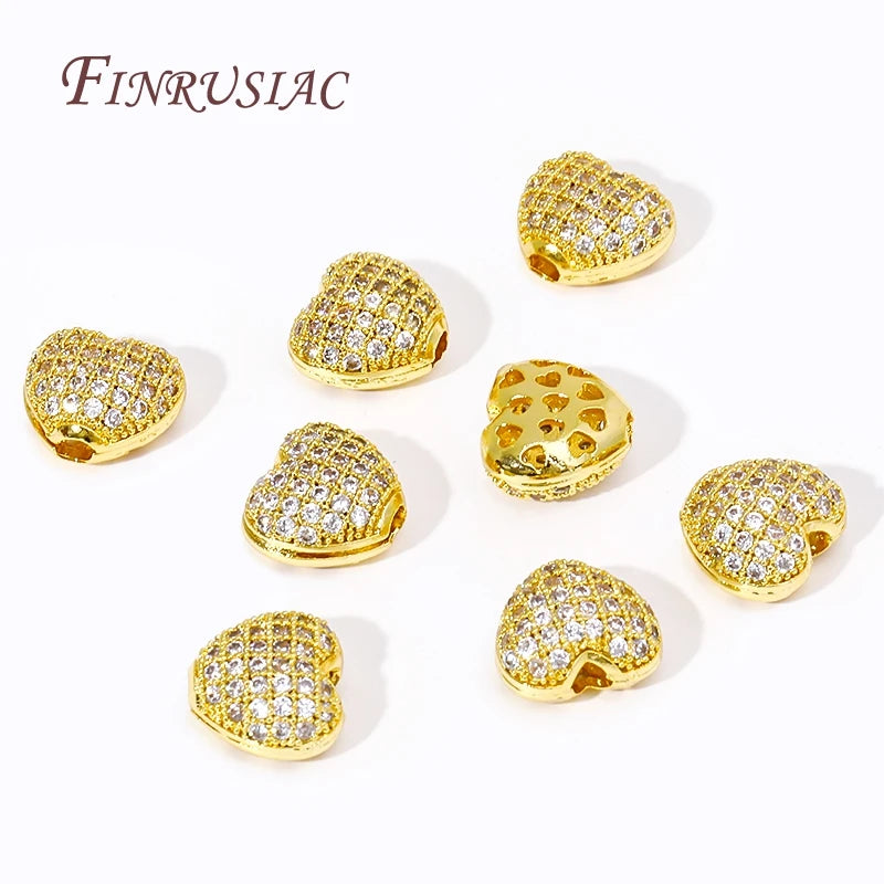 18K Gold Plated Zircon Heart Spacer Beads | DIY Jewelry Jewelry Spacer Beads P3