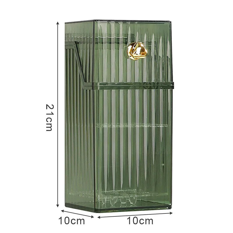 Clear Acrylic Makeup Brush Holder with Lid | Large Capacity Makeup Brush Organizer P3 Green
