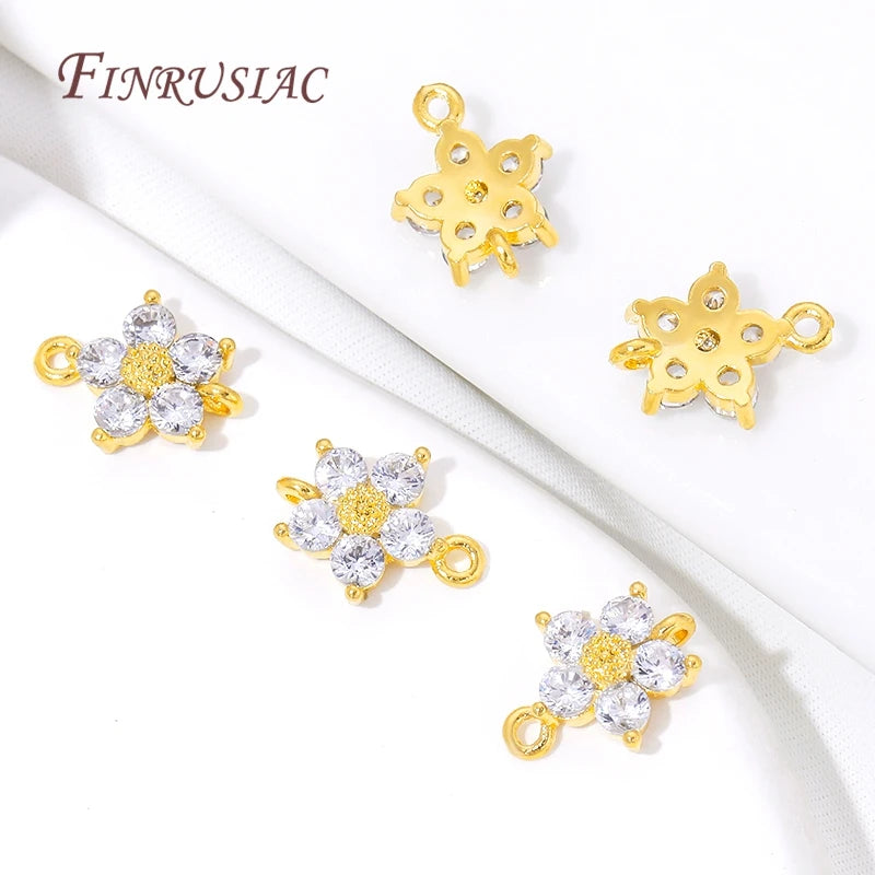 18K Gold CZ Flower Connector Charms – 2-Hole Crystal Link Jewelry Connector Charm P3