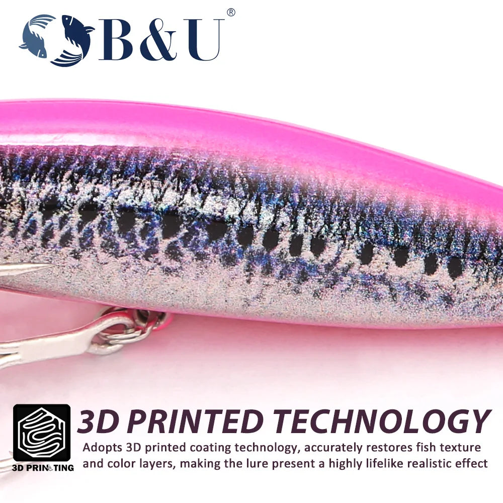 B&U Sinking Saltwater Minnow Lure | Sea Bass & Pike Hard Bait Sinking Minnow Lure P3