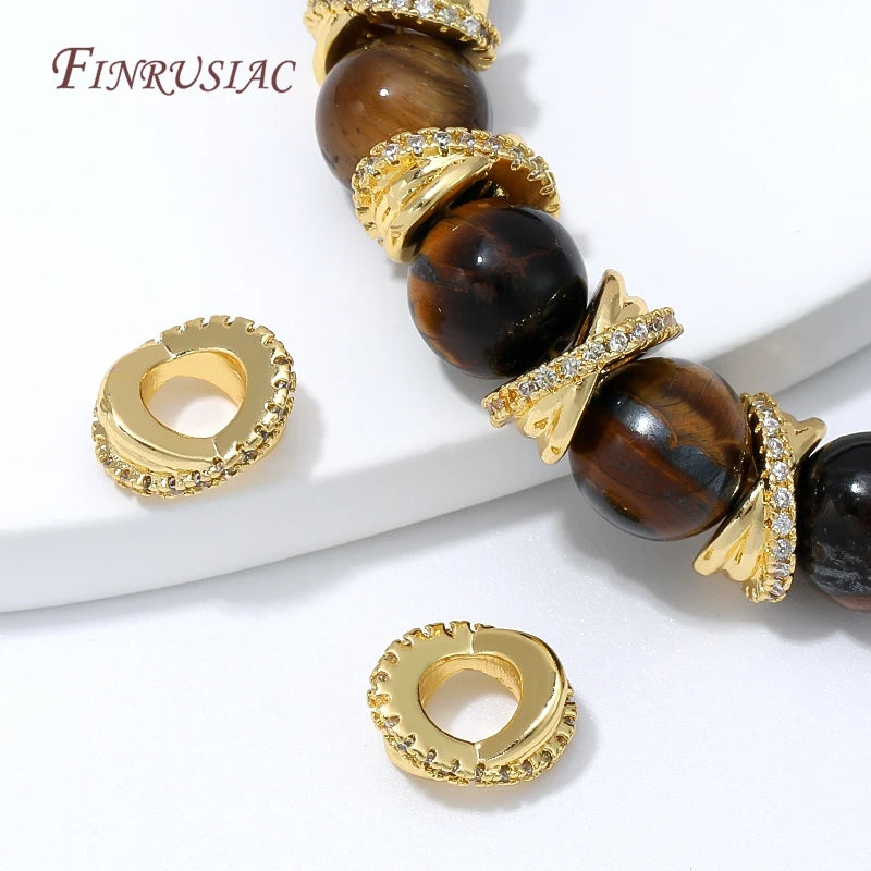 18K Gold Plated Oval Hollow CZ Spacer Beads | DIY Jewelry CZ Spacer Beads P3