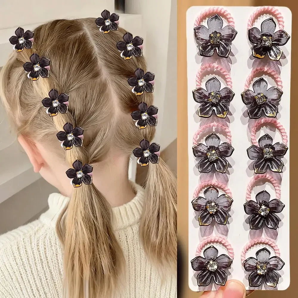 10-Pack Girls Rhinestone Flower Elastic Hair Ties | Kids Headwear Kids Hair Ties P3