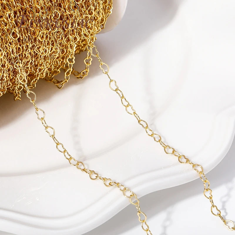 18K Gold Plated Heart Link Chain – DIY Bracelet & Necklace Jewelry Making Chain P3