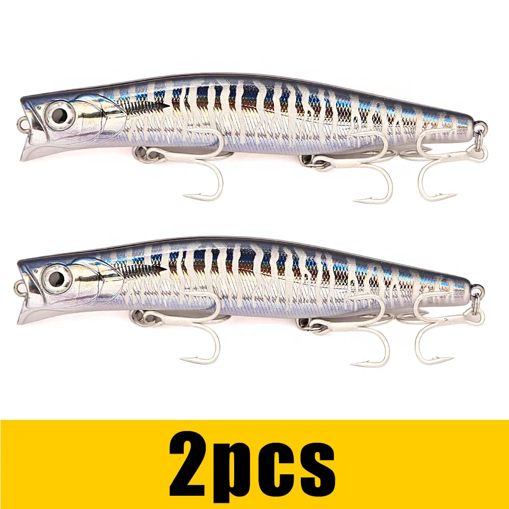 B&U Saltwater Floating Minnow Lures – 3pc Long Cast Hard Bait Saltwater Fishing Lure P3 stripe white - 2pcs 12.4cm-23.4g