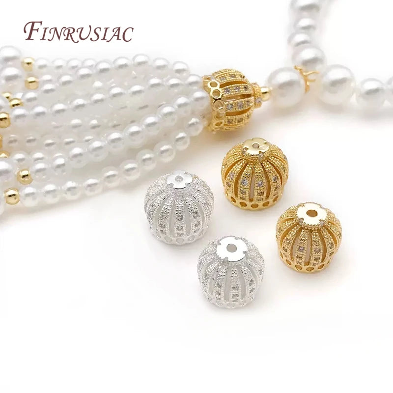 18K Gold Plated Micro Pave Zircon Crown Bead Caps | DIY Jewelry Jewelry Findings P3
