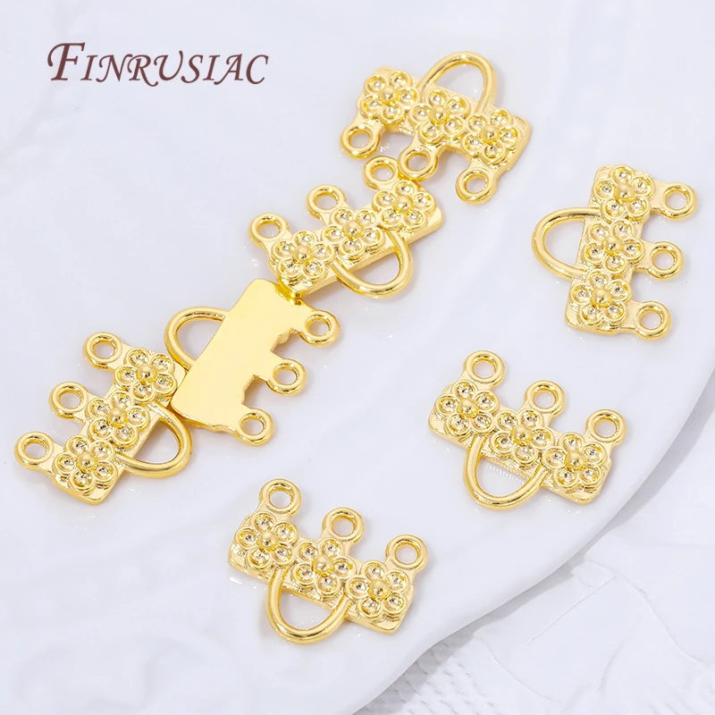 18K Gold Plated Flower 3-Loop Earring Connector Charm | Brass Earring Connector Charm P3