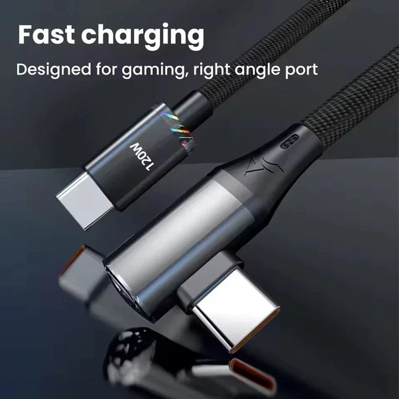 90° Elbow USB-C Cable 6A 120W Fast Charging – Nylon Braided USB Charging Cable P3