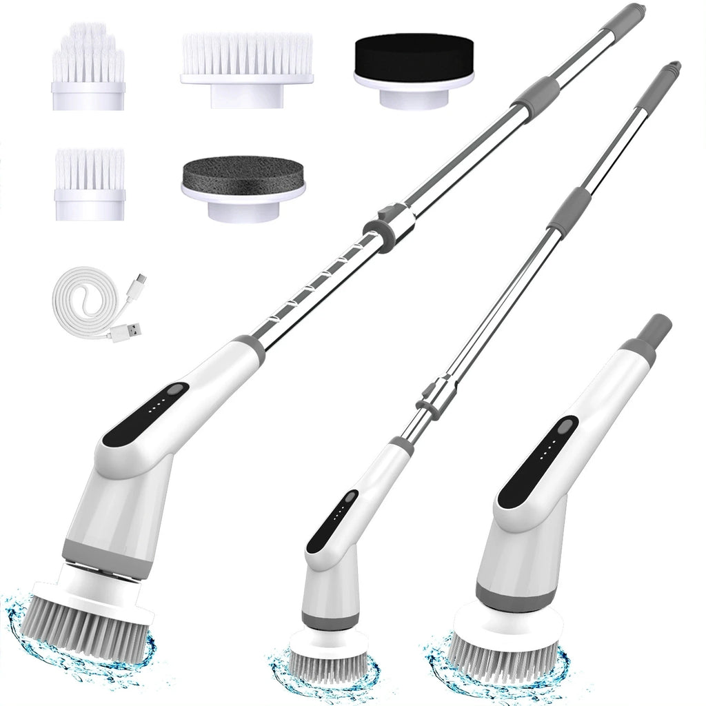 Electric Cleaning Brush Kit – Long-Handle Wireless Rechargeable Electric Cleaning Brush P3 Light Grey As shown