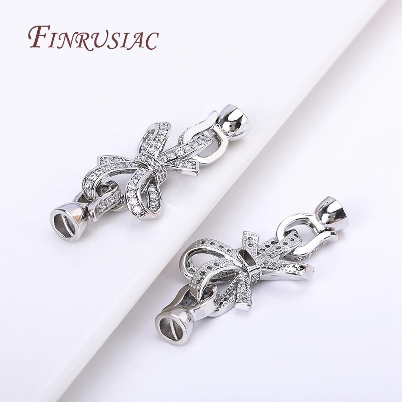 18K Gold Plated Zircon Bowknot Clasp for DIY Necklace Making Jewelry Connector Clasp P3