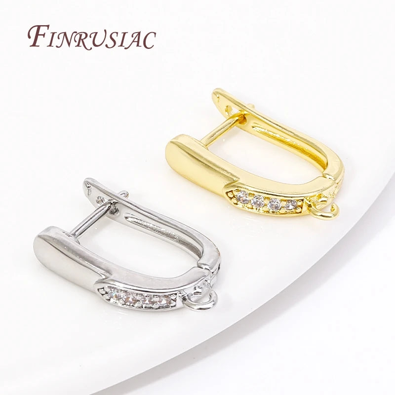 18K Gold Plated Brass Leverback Earring Clasp | CZ Beaded U Clasp Earring Clasp Findings P3