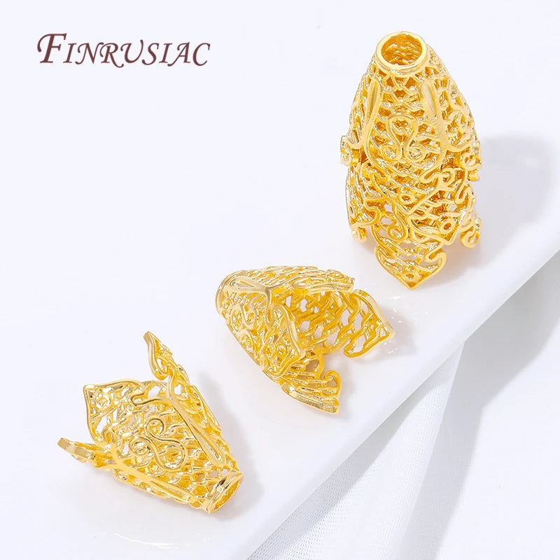 18K Gold Plated Filigree Bead Caps – Hollow Flower Cone Ends Jewelry Bead Caps P3