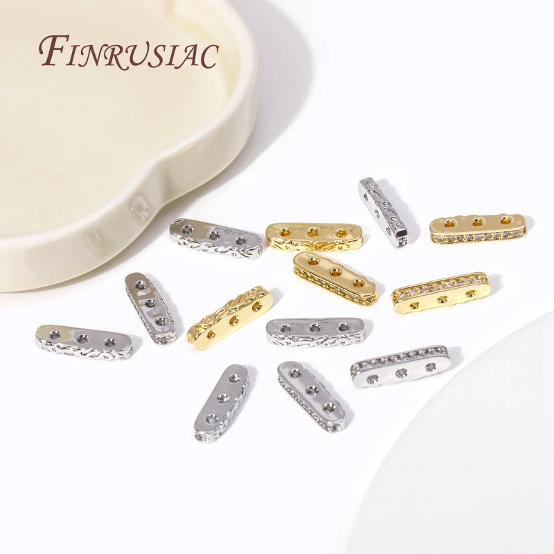 18K Gold Plated Zircon 3-Hole Bead Spacer Bar Separators DIY Bead Spacer Bars P3