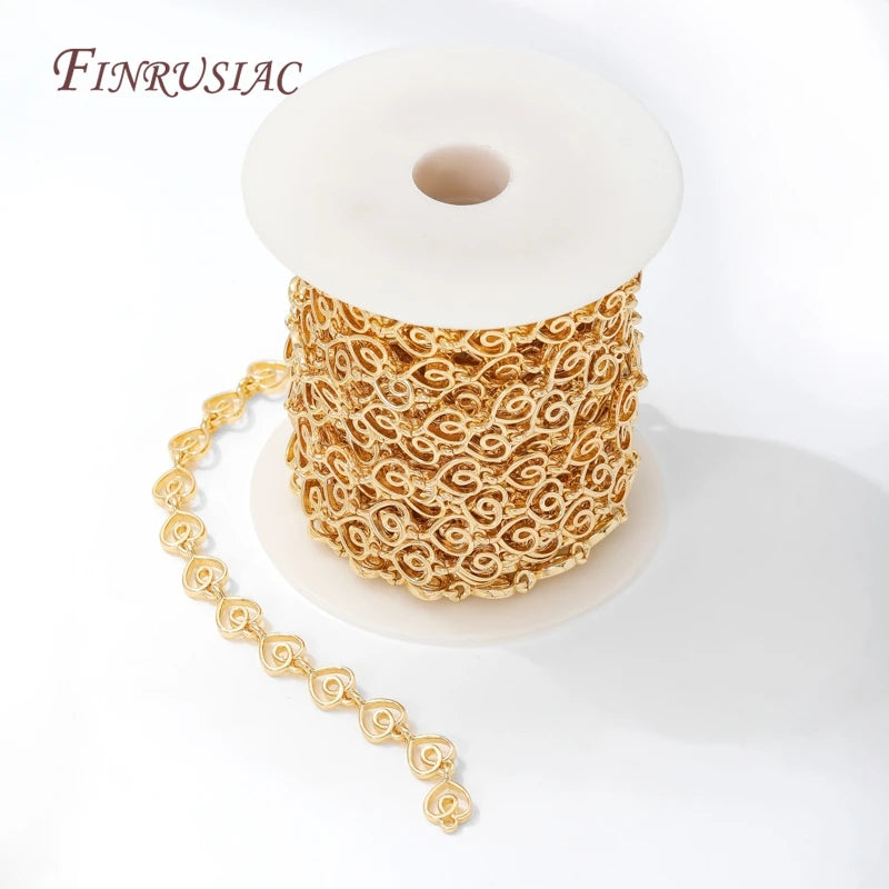 14K Gold Plated Hollow Swirl Heart Link Chain – 1M DIY Spool Jewelry Making Chain P3