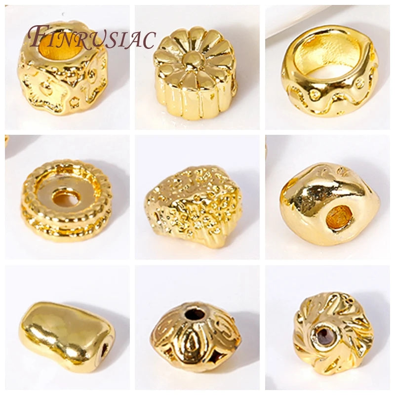 18K Gold Plated Barrel Spacer Beads – Plum Pattern Large Hole Jewelry Spacer Beads P3