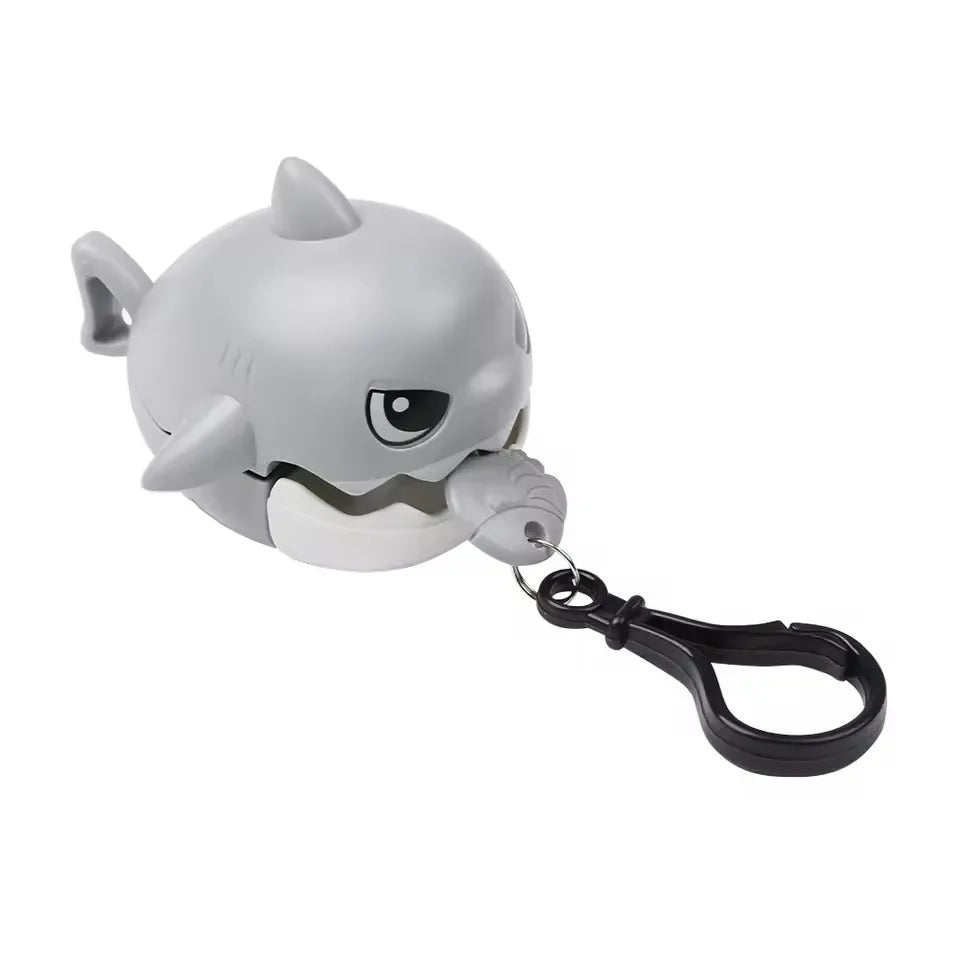 Pull Line Nibbling Shark Keychain – Cute Cartoon Bag Pendant Novelty Keychain P3 Grey