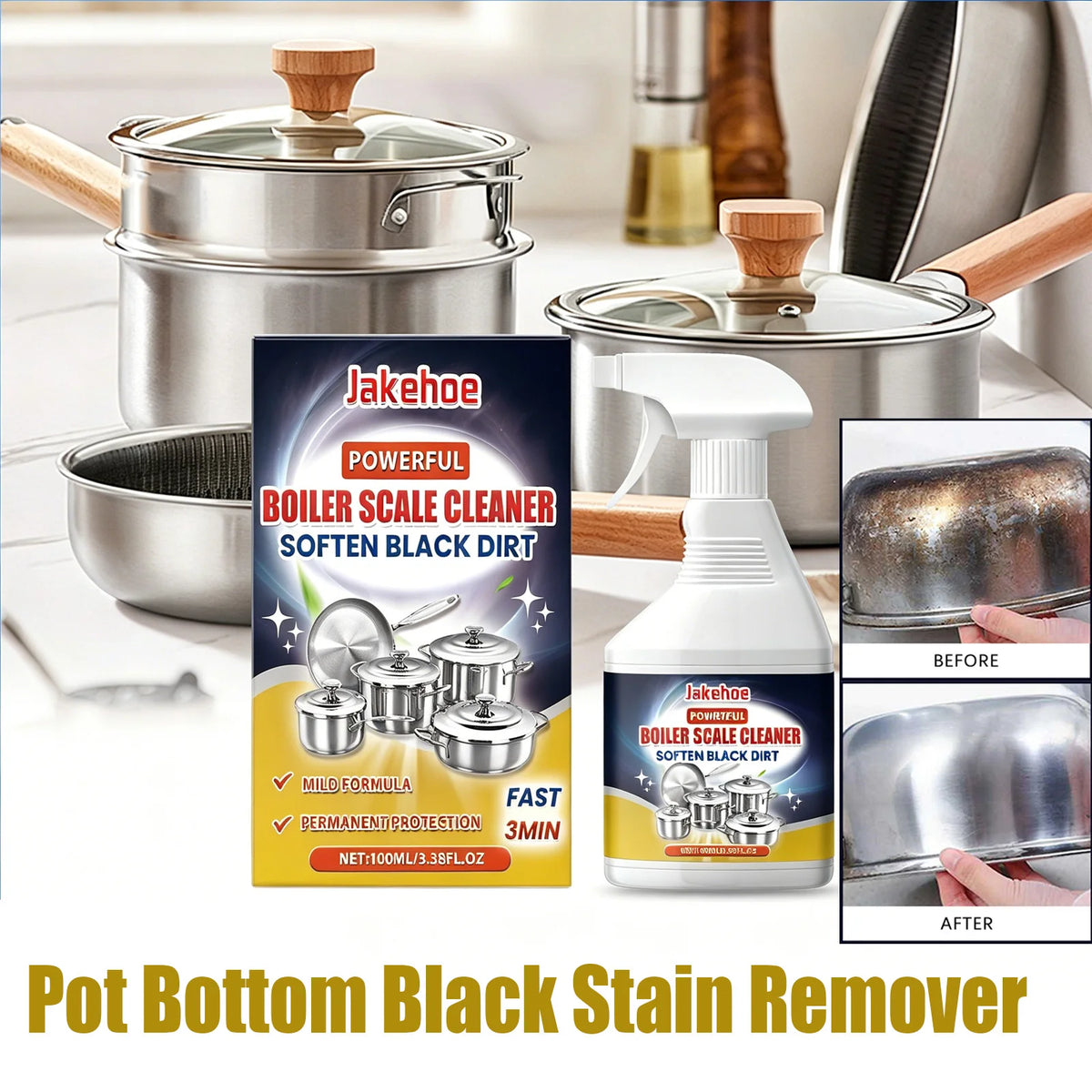 JAKEHOE Heavy-Duty Pot Bottom Degreaser & Scale Cleaner Spray Kitchen Degreaser Spray P3