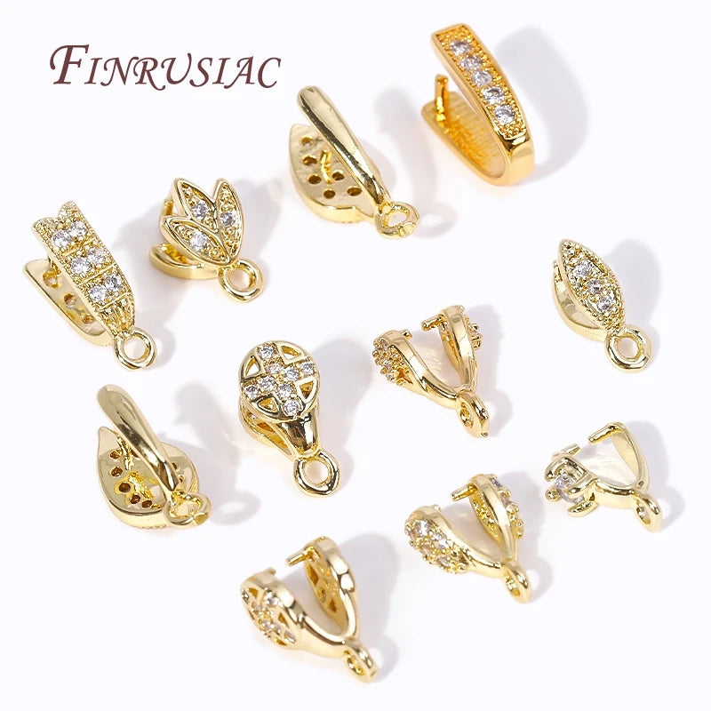 18K Gold Plated Zircon Pinch Bail Pendant Connectors for Jewelry Jewelry Findings P3