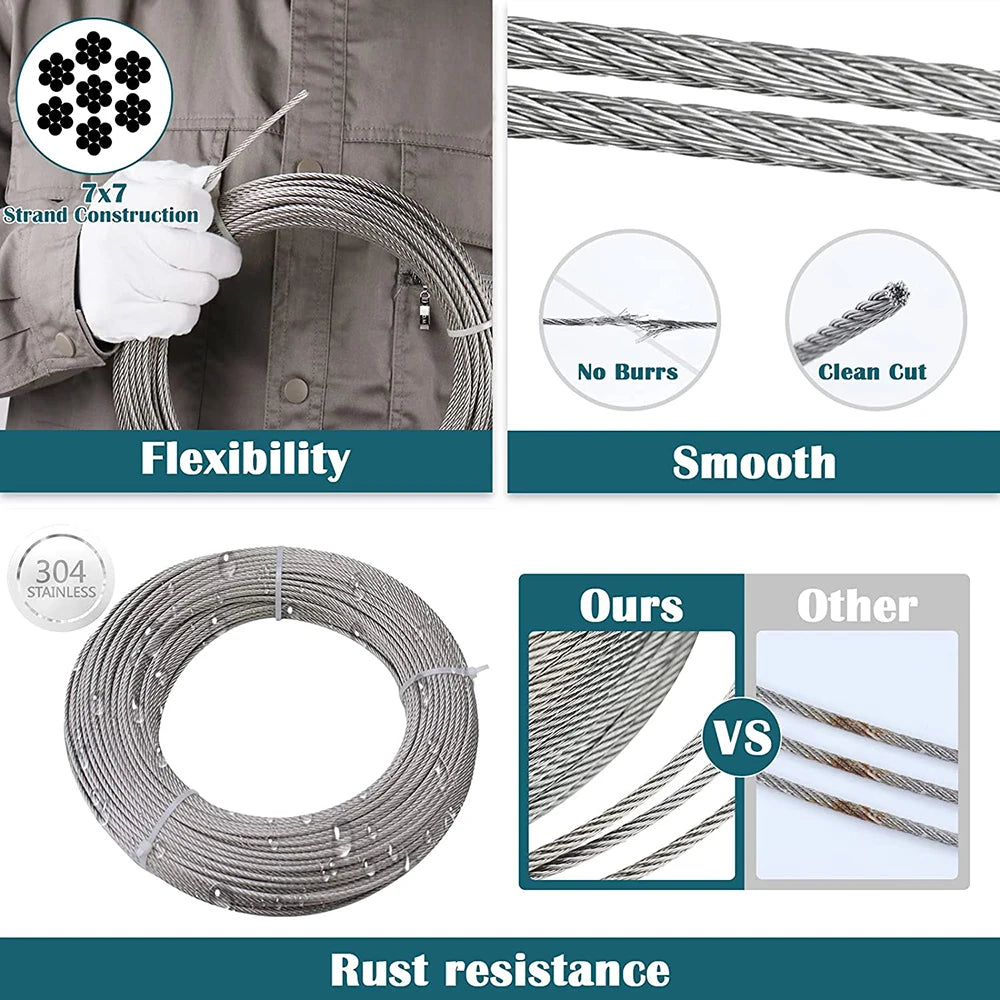 3mm 304 Stainless Steel Wire Rope 7x7 – 20M 30M 50M Cable Stainless Steel Wire Rope P3