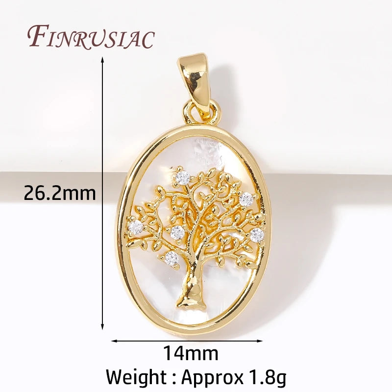 18K Gold Plated Tree of Life Shell Oval Charm Pendant for DIY Pendant Charm P3 18K Real Gold Plated 1 Piece