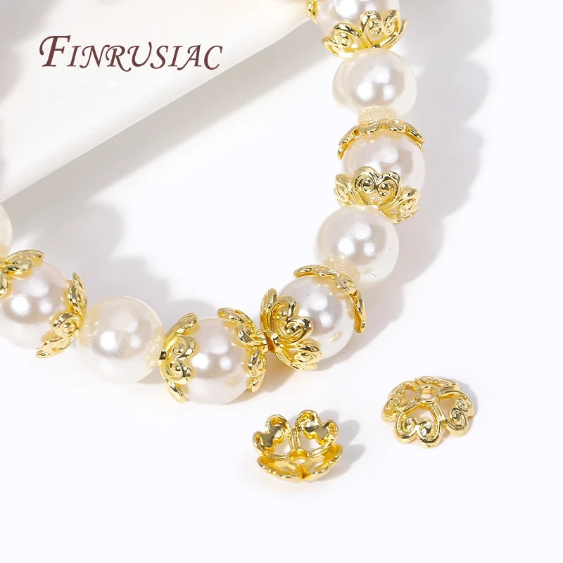 18K Gold Plated Hollow Flower Bead Caps 8mm | Brass Jewelry Findings Bead Caps Findings P3